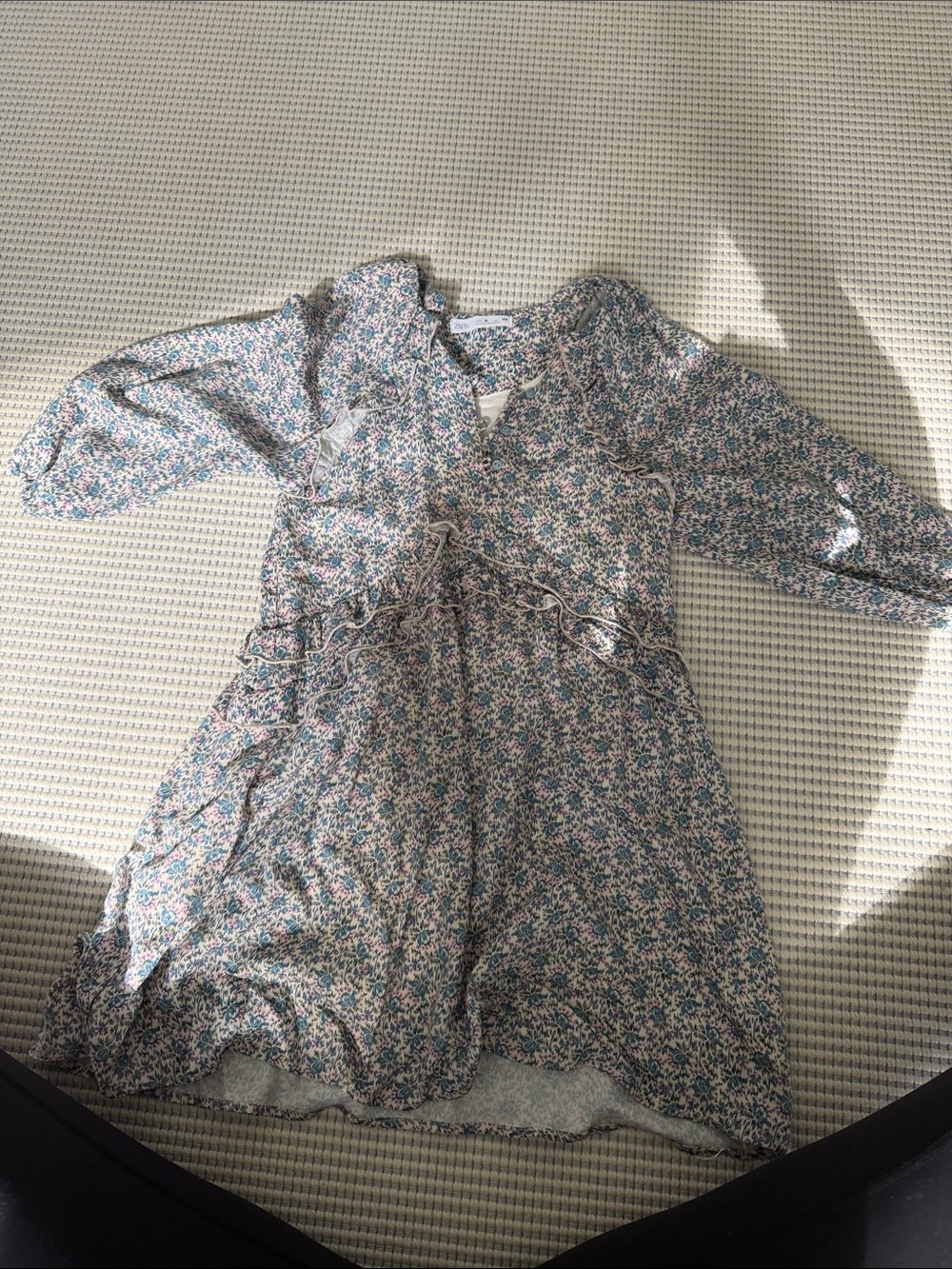 Girls Floral Ruffle Long-Sleeve Dress - Blue Floral